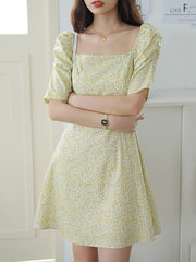 Original Bishop Sleeve Floral Square-Neck Dress