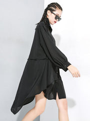 Black Cropped Splicing Lapel Long Shirt