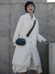 Solid Color Rhombic Long Cotton Coat