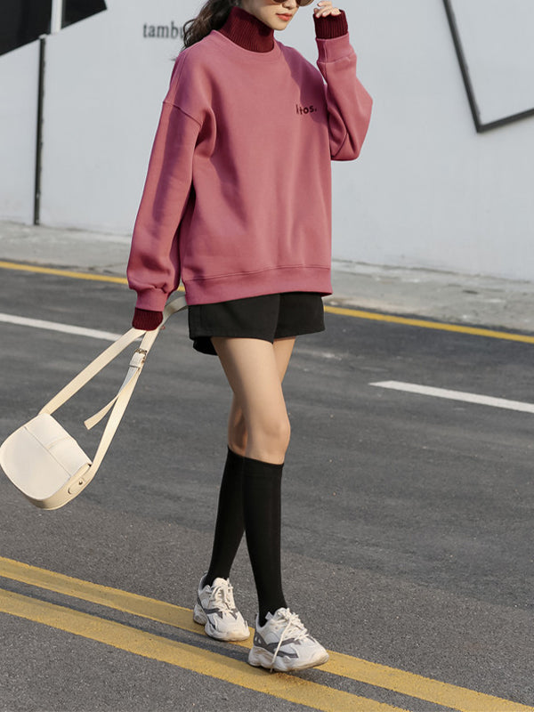 Women Casual High Neck Pullover Sweatshirt