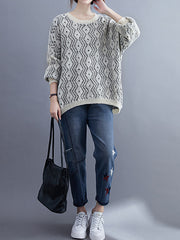 Women Hollow Simple Loose Round Neck Sweater