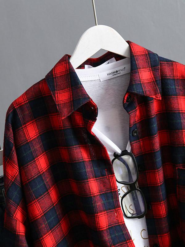 Casual Plaid Split-Joint Lapel Shirt