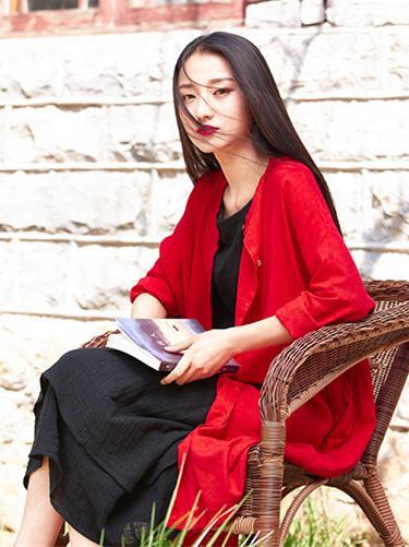 Soft Red Ramie Cotton Linen Cover-up Cardigan