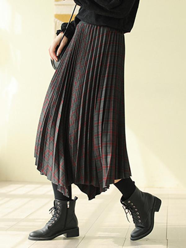 Vintage Cropped Plaid Pleated Skirt