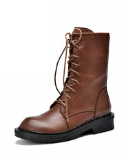Women's Casual Solid Color Lace-Up Boots