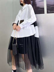 Japanese Fashion Splicing Mesh Long Sleeve Dress