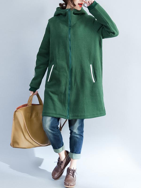 Loose Zipper Stripes Hoodie Long Coat