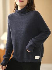 Casual Solid Color Woolen High-Neck Sweater