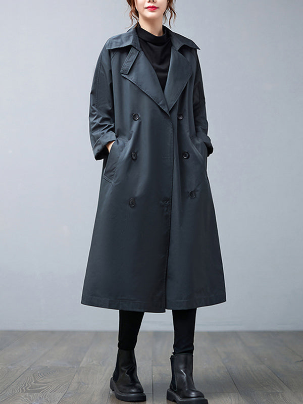 Loose Buttoned Notched Collar Trench Coat