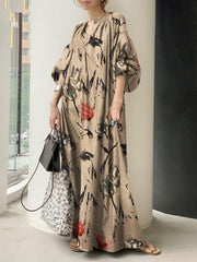 Simple Printed V-Neck Casual Maxi Dress