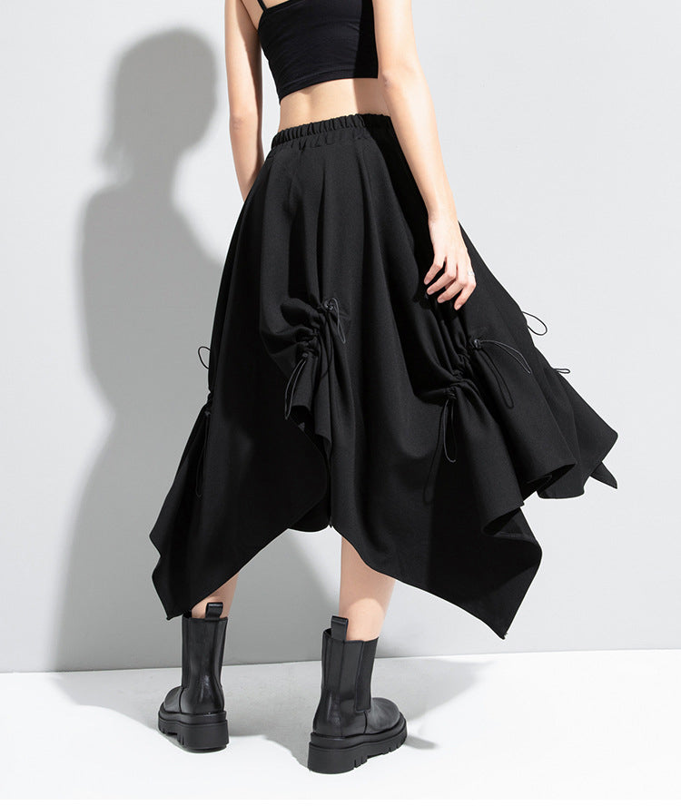 Irregular Solid Color Drawstring Skirt