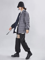 Original Vintage Plaid Split-joint Asymmetric Women Suit