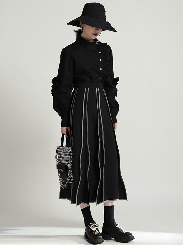 Original Irregular Contrast Color Striped Skirt