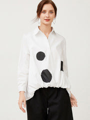 Polka-Dot Printed Loose Long-Sleeve Shirt