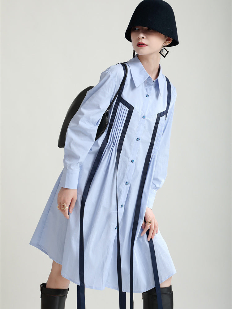 Loose Long Sleeve Lapel Collar Midi Dress