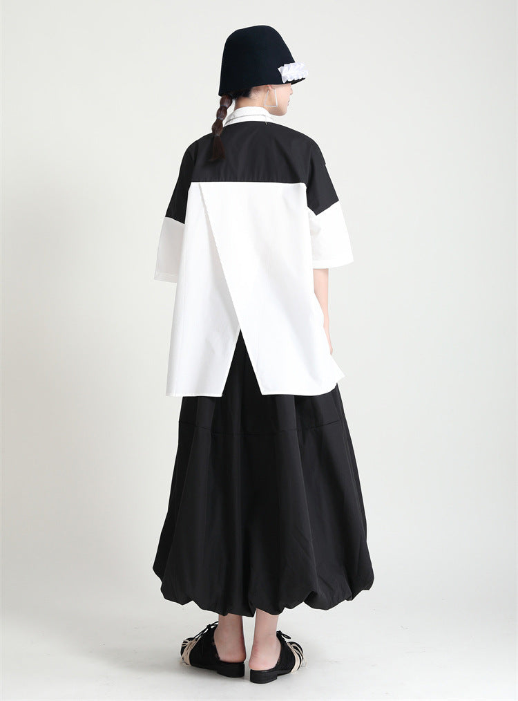 Original Loose Color-block Lapel Blouse