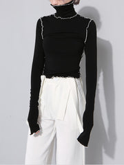 Contrast Lace High Neck Slim Sweater
