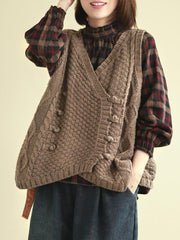 Vintage Loose Button Cropped V-Neck Vest