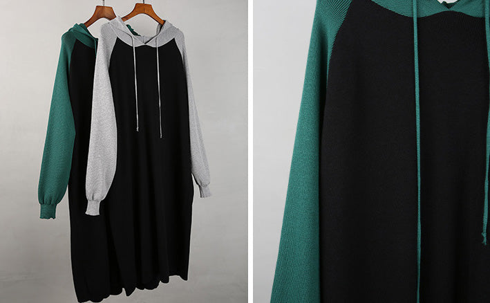 Urban Loose Color-Block Knitted Midi Dress