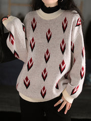 Round-Neck Printed Long Sleeves Sweater