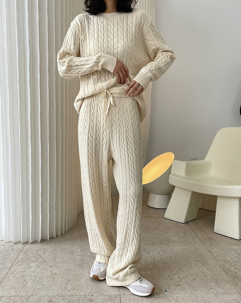 Cable High Waist Wide-Leg Knit Pants