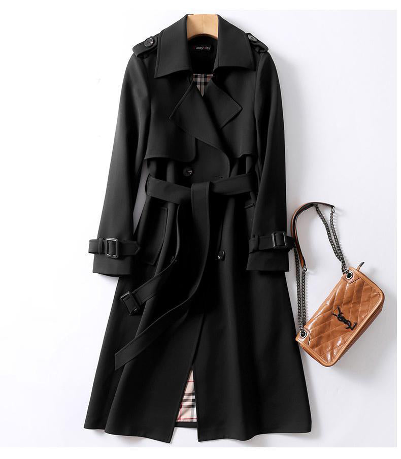 Solid Color Lapel Collar Mid-Length Coat