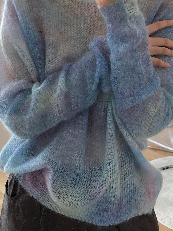 Loose Tie-dyed Mohair Knitting Sweater