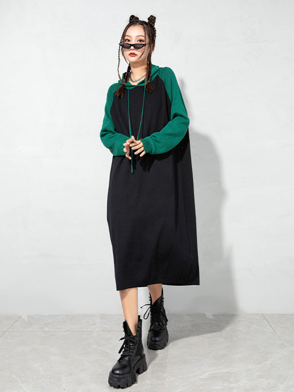 Urban Loose Color-Block Knitted Midi Dress