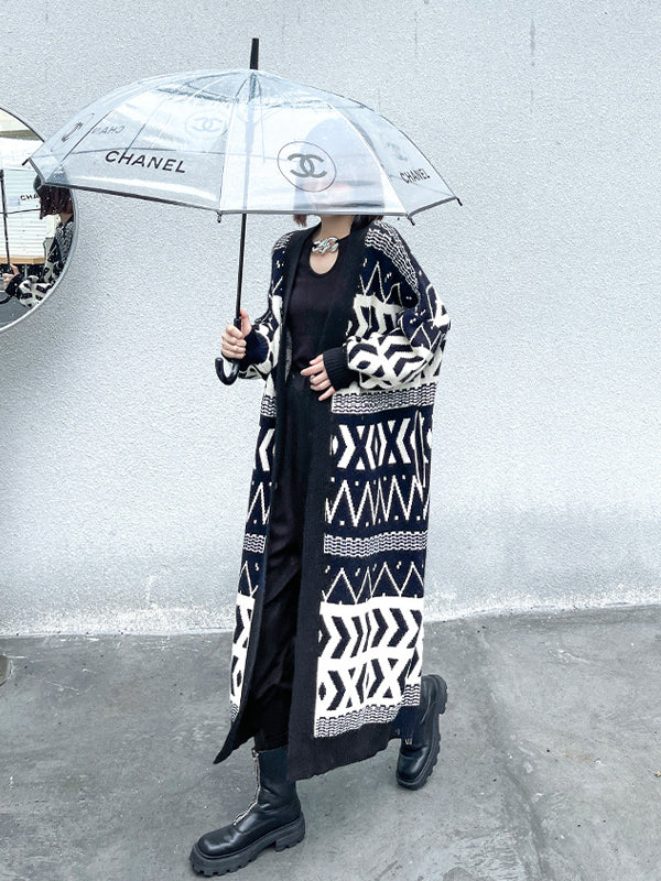 Urban Printed Long Knitted Outwear