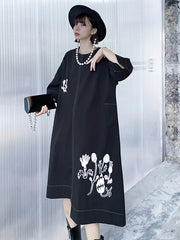Irregular Printed Three-Quarter Sleeves Midi Dress