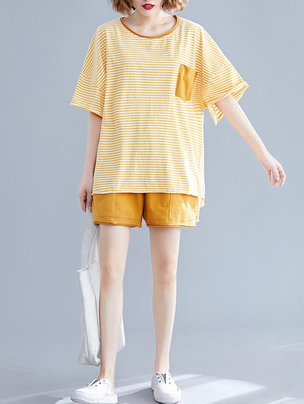 Two-Pieces Striped Short-Sleeved And Shorts Suit