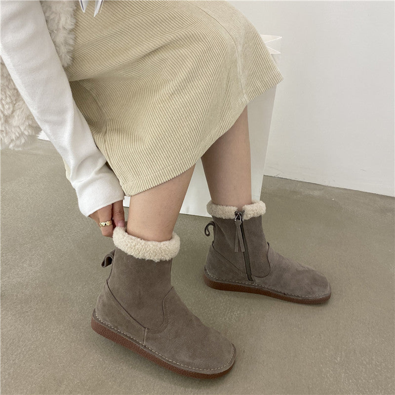 Flat Medium Tube And Fleece Snow Boots