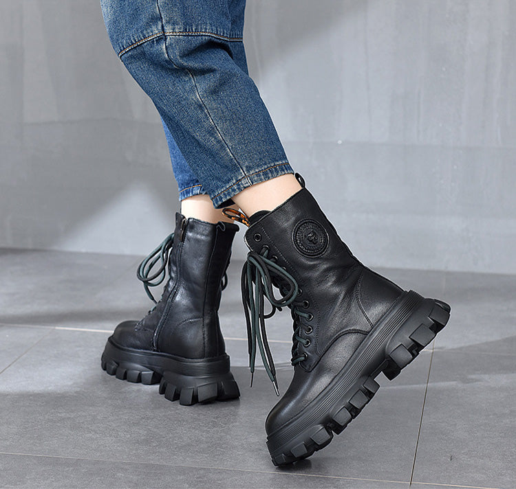 Retro Solid Color Platform Martin Boots