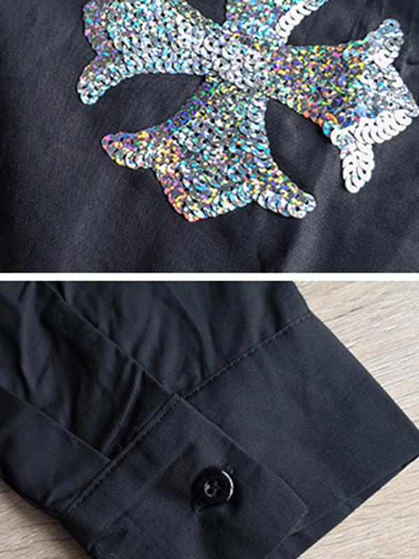 Loose Embroidered Sequined Cropped Shirt