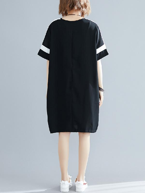 Plus Size Loose Chiffon Contrast Color Midi Dress