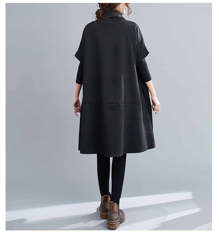 Women High Neck Stitching Casual Dress