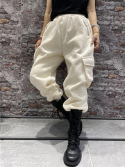 Retro Loose Solid Color High-Waist Cotton Pants