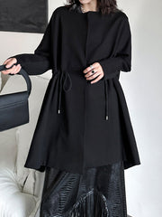 Drawstring Pure Color Long Sleeves Roomy Square-Neck Trench Coats Outerwear