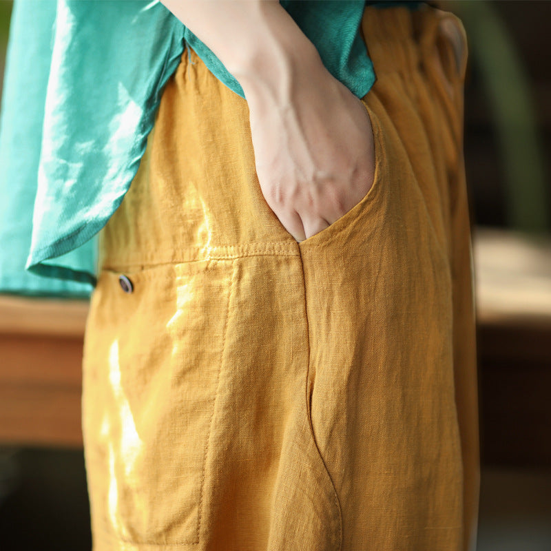 Linen Sloid Color Loose Casual Pants