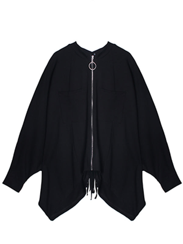 Zipper Batwing Sleeves Short Outwear