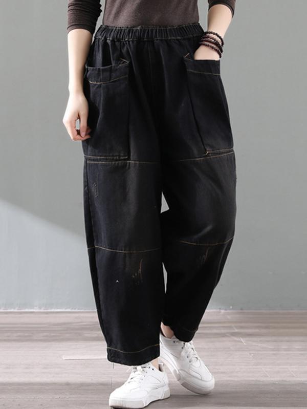 Loose Vintage Splicing Jean Wide-Leg Pants