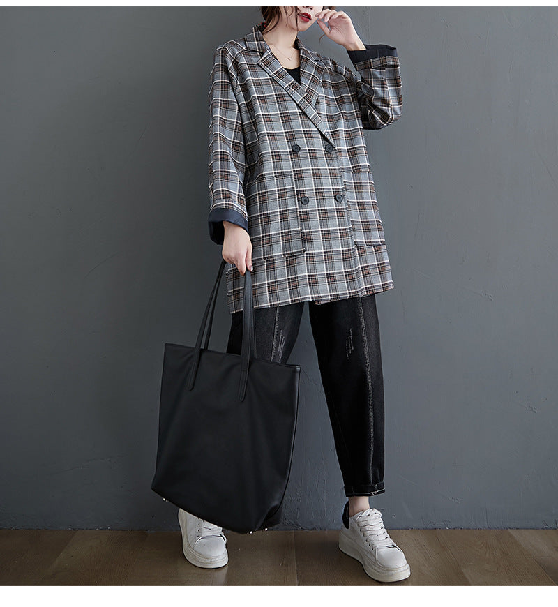 Women Retro Plaid Casual Jacket