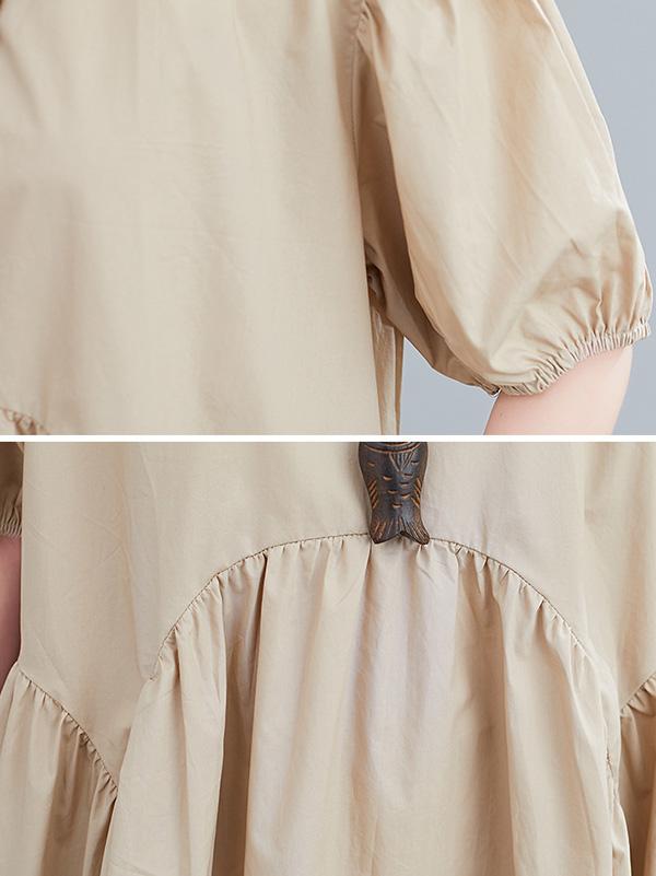 Fashion Solid Pleats Bishop Sleeve Dress