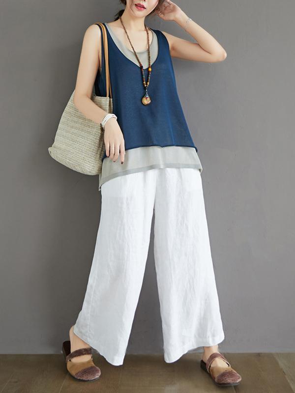 False Two Sleeveless Round Neck Knit Vest