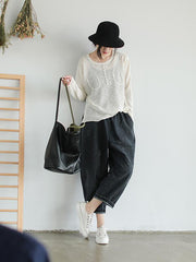 Loose Retro Patches Drawstring Ninth Harem Pants