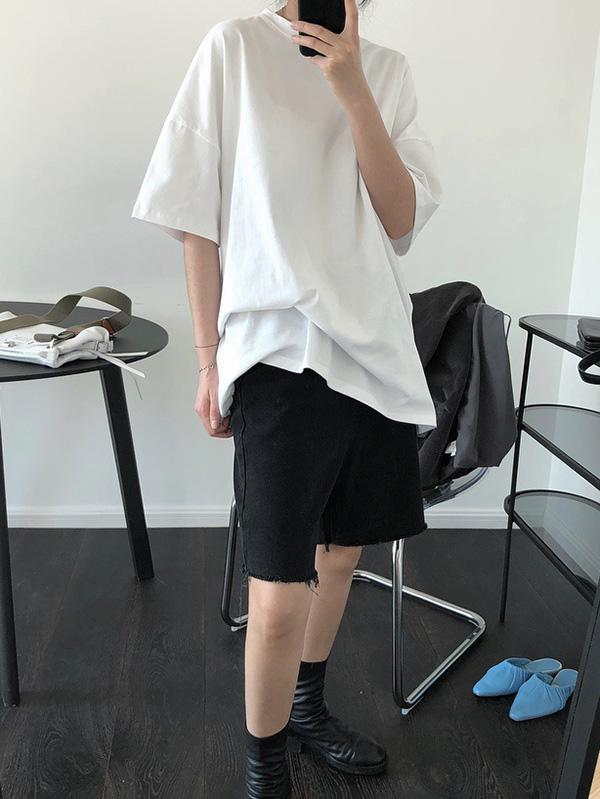 Solid Color Casual Loose Round Neck T-Shirt