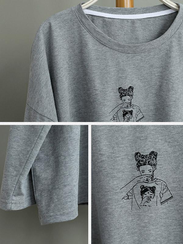 Loose Casual Printed Long Sleeve Round Neck T-Shirt