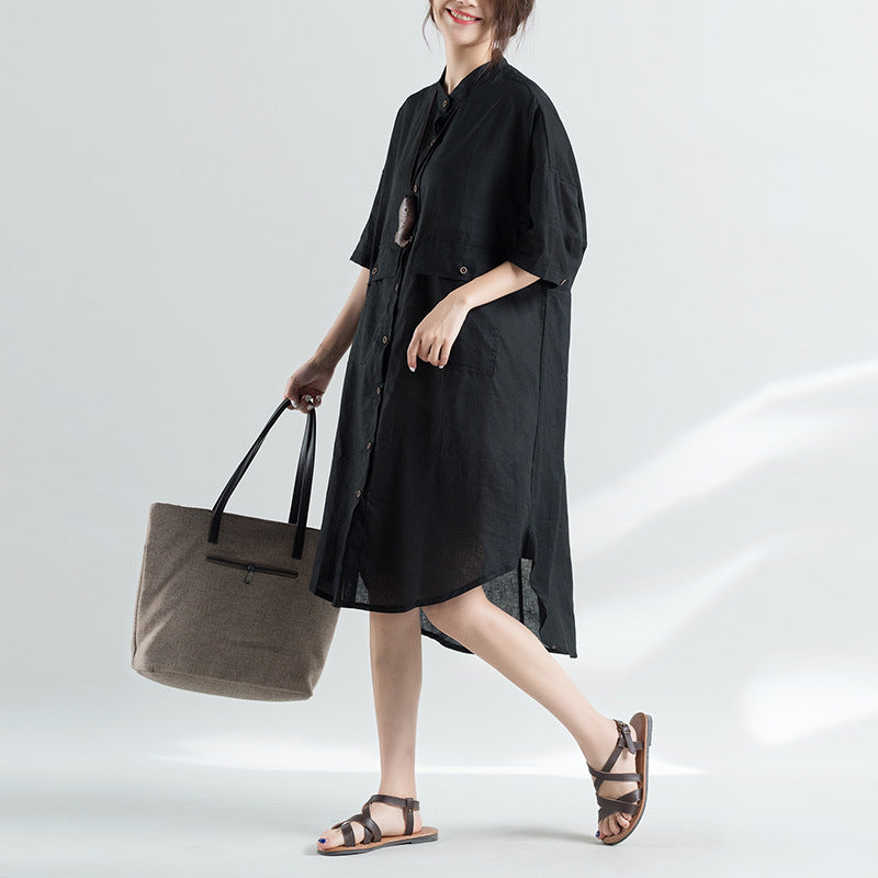 Women Loose Big Pocket Short Sleeve Dress