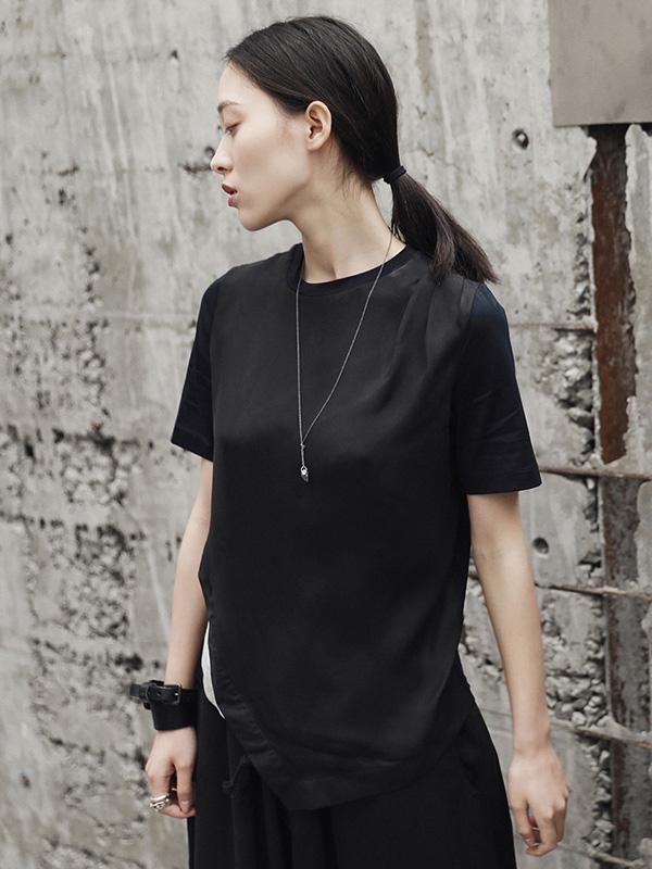 Split-joint Asymmetric T-shirt Tops