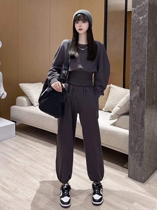 Urban Solid Color Waist Sports Suit